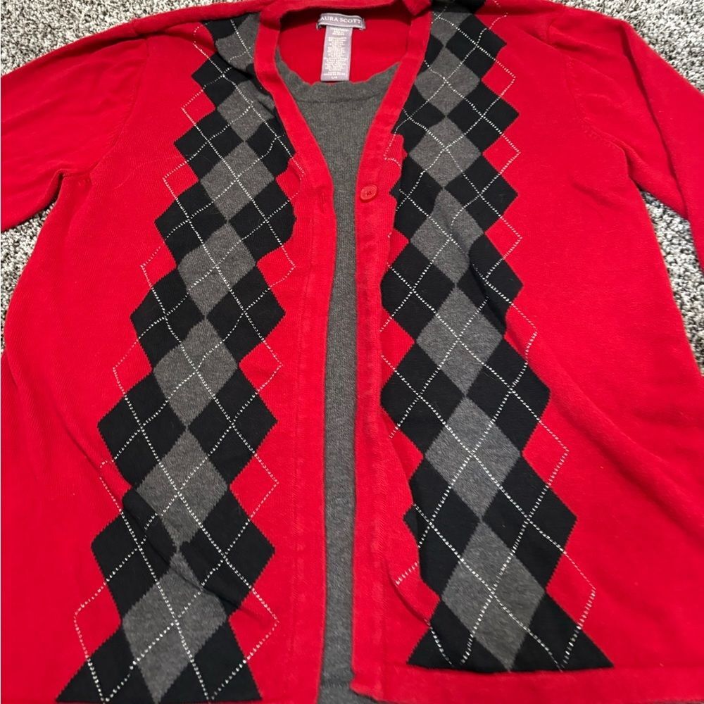 Laura Scott Red Argyle Women's Sweater size large - Picture 2 of 7